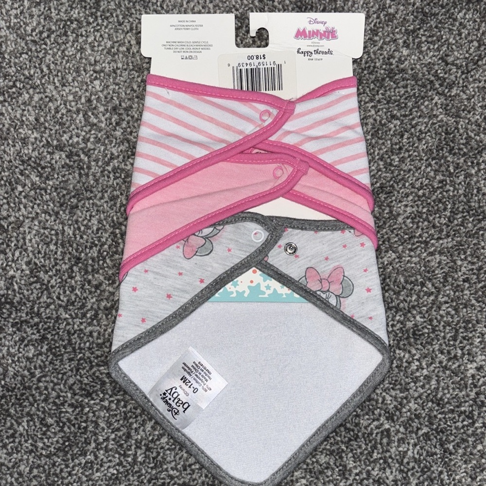 DISNEY BABY 3 bandana bibs with snaps Minnie Mouse 0-12 months - Picture 3 of 7